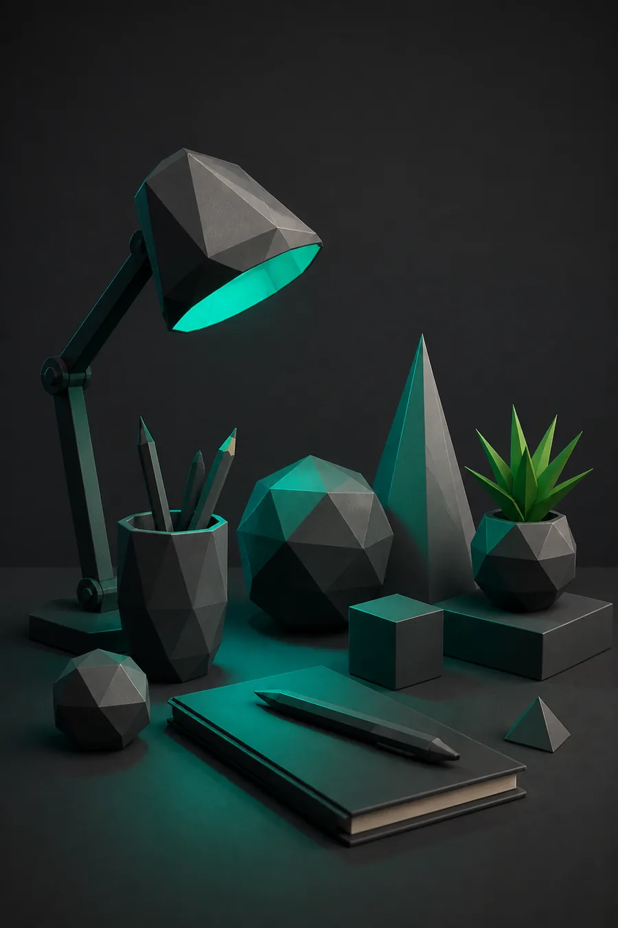 Low-poly 3D model displayed on a dark modeling canvas